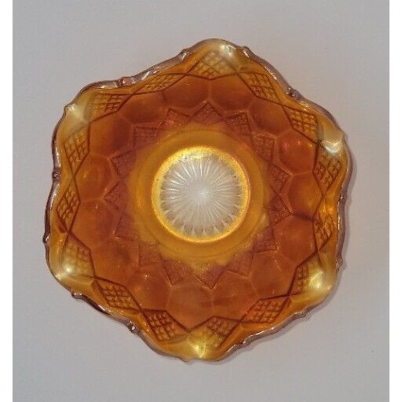 Vintage Iridescent Marigold CARNIVAL Bon Bon Dish 5 " Dia. Diamonds - Picture 2 of 7